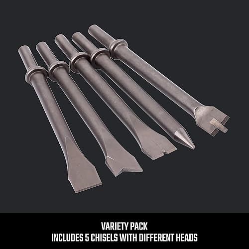 Miniatura 4 de CRAFTSMAN Juego de cinceles de aire de 5 piezas, vástago de 0.401 pulgadas, acero de aleación endurecido, variedad de cabezales de cincel para