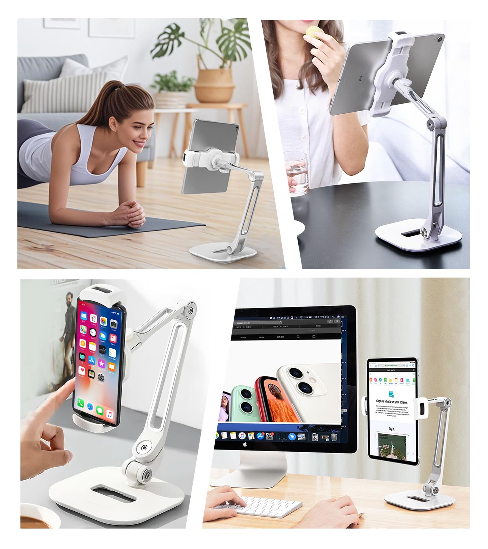 Soporte de aleación de aluminio ajustable para tableta, soporte giratorio de 360° compatible con teléfono/tableta de 4.7 a 12.9 pulgadas, iPad, iPhone, Samsung, Kindle, Switch, soporte de