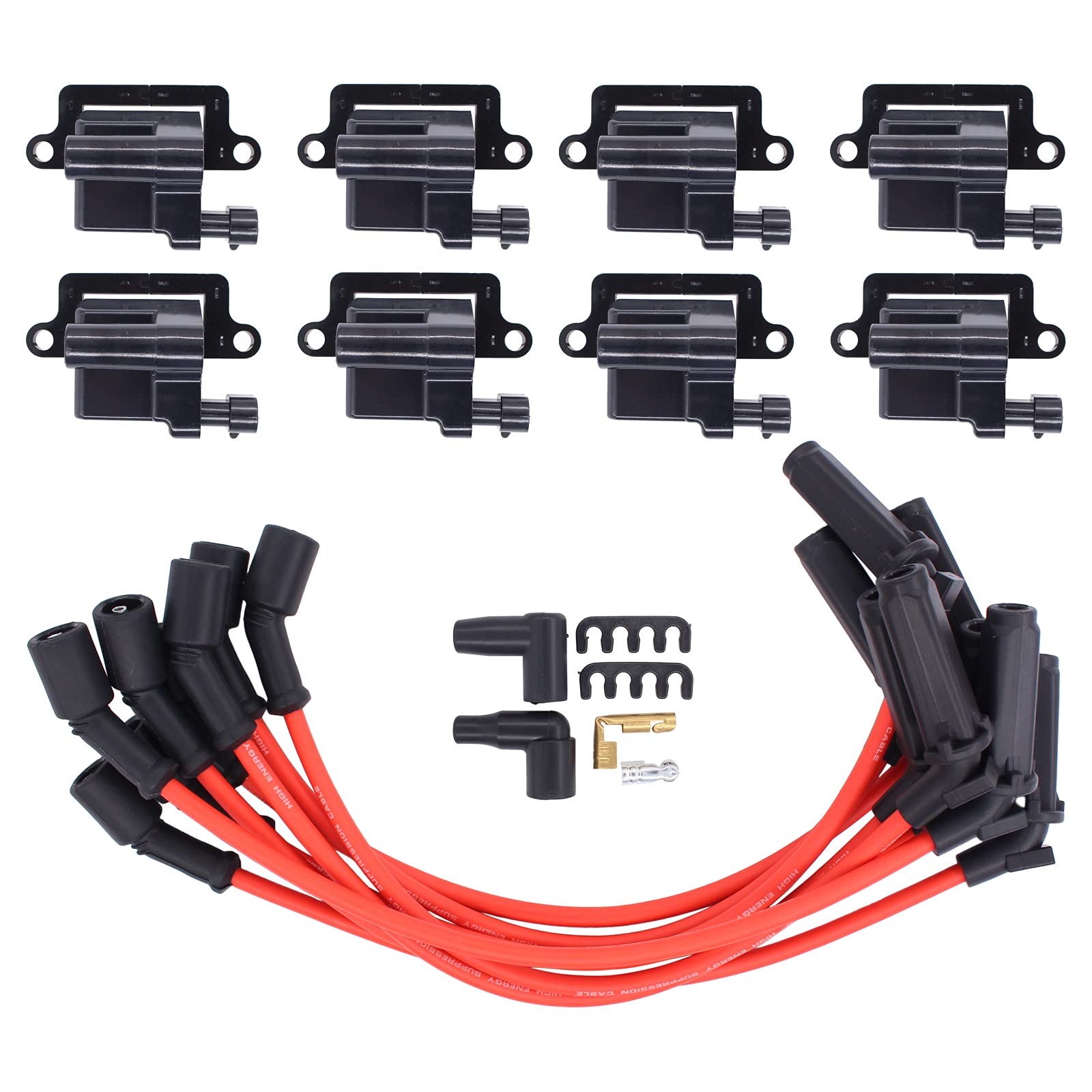 NewYall Pack of 8 Ignition Coil with Spark Plug Wires