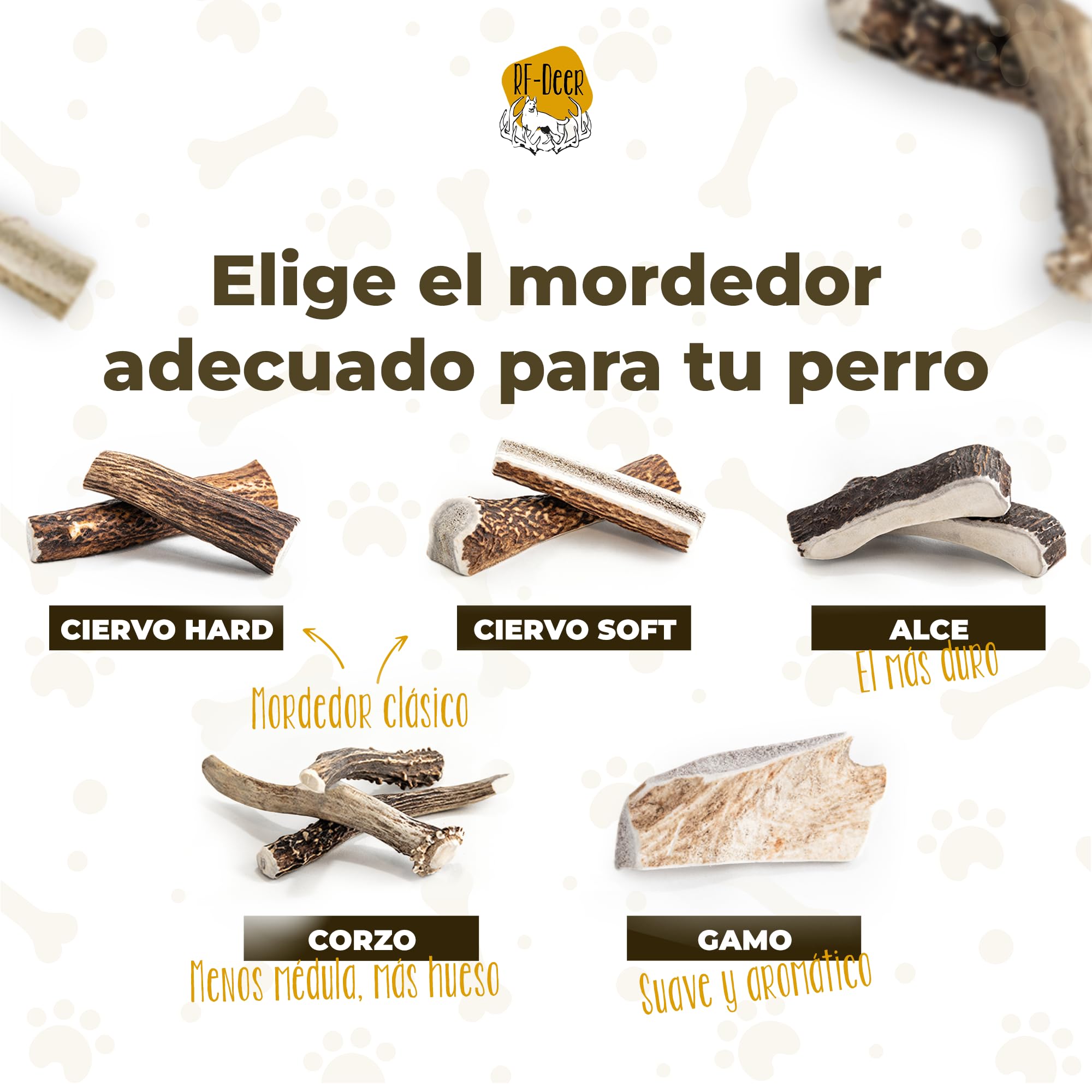 Asta de Ciervo para Perro | 5 Piezas | Talla XXL (0,75-1 kg) | Juguete Que Anda y Ladra | Mordedores y Huesos allá para Perros, Grandes y Pequeños | Versión Soft | 19-21 cm