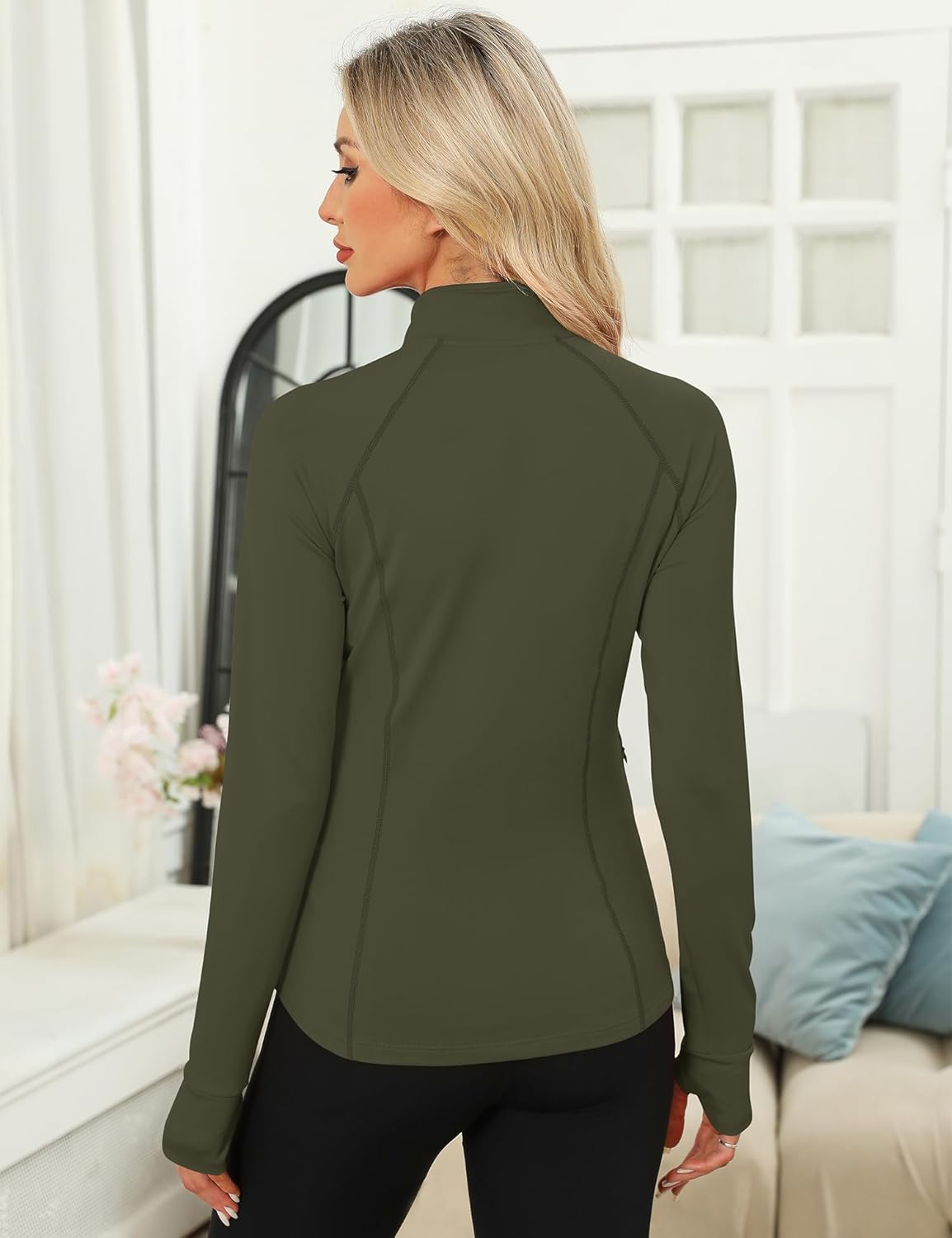 LOMON Women's Long Sleeve Athletic Tops Quarter Zip Workout Shirts Turtle Neck Fall Compression Shirt with Thumb Hole - Image 5