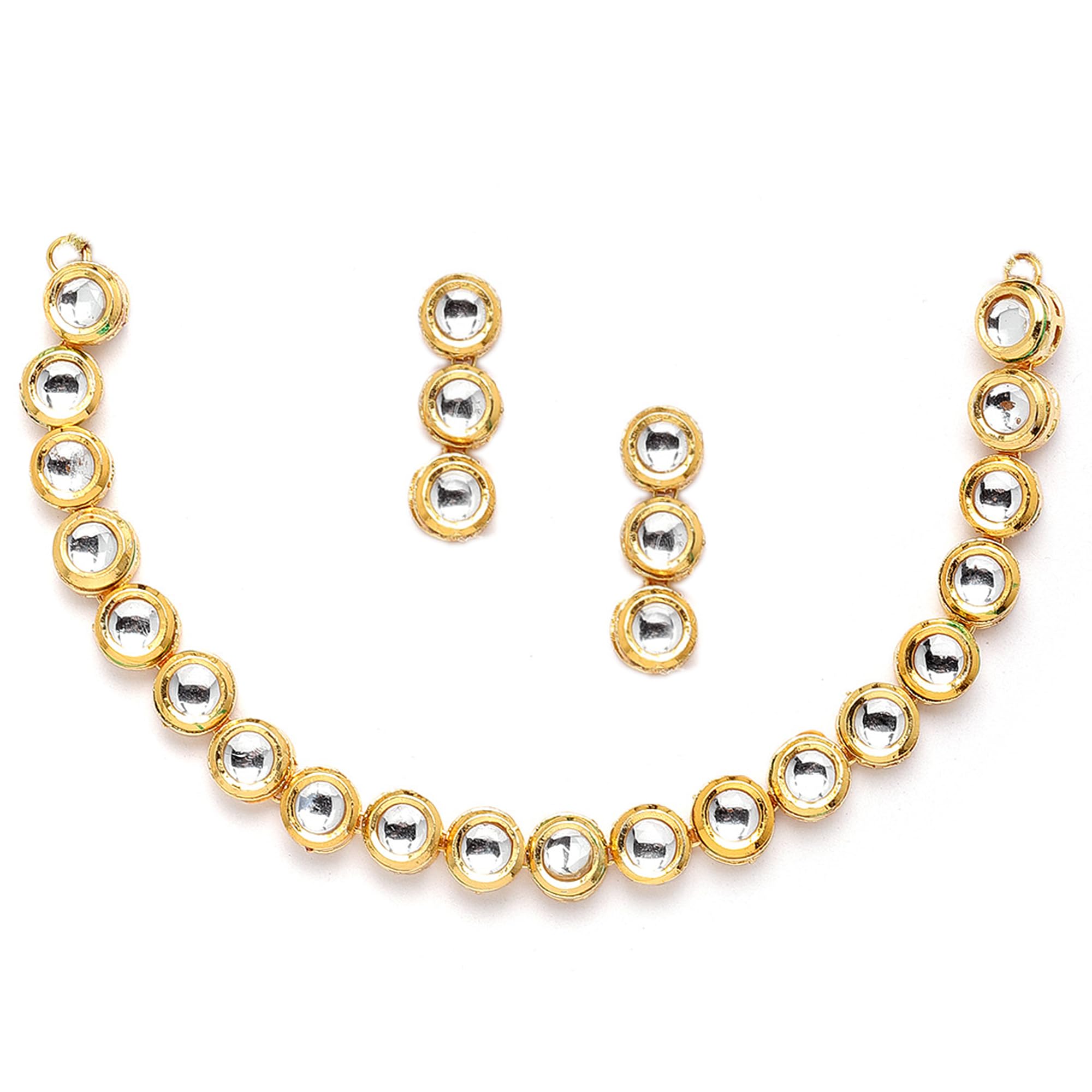 ZENEME Gold-Plated White Kundan Studded Necklace with Earrings Jewellery Set for Girls and Women (Round Shape) (B0C1V5DG4R) Amazon Price History, Amazon Price Tracker