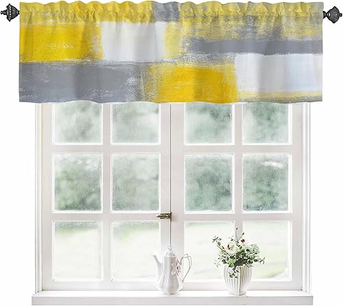 Miniatura 26 de Cortinas de cenefa para ventanas, cenefa de cortina semitransparente con estampado de flores hippie y ondas de arco iris, cenefa de ventana de