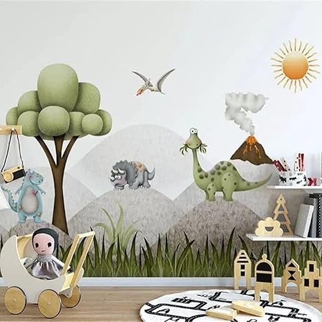 Amazon 3d壁画北欧漫画恐竜イラスト子供部屋の背景壁紙壁画壁紙 0cm X 140cm 壁紙
