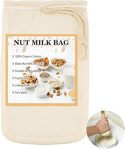 Bolsa de leche de nueces, paños de queso para colar, reutilizables, 8 x 12 pulgadas, 100% algodón sin blanquear para colar, estopilla para colar,