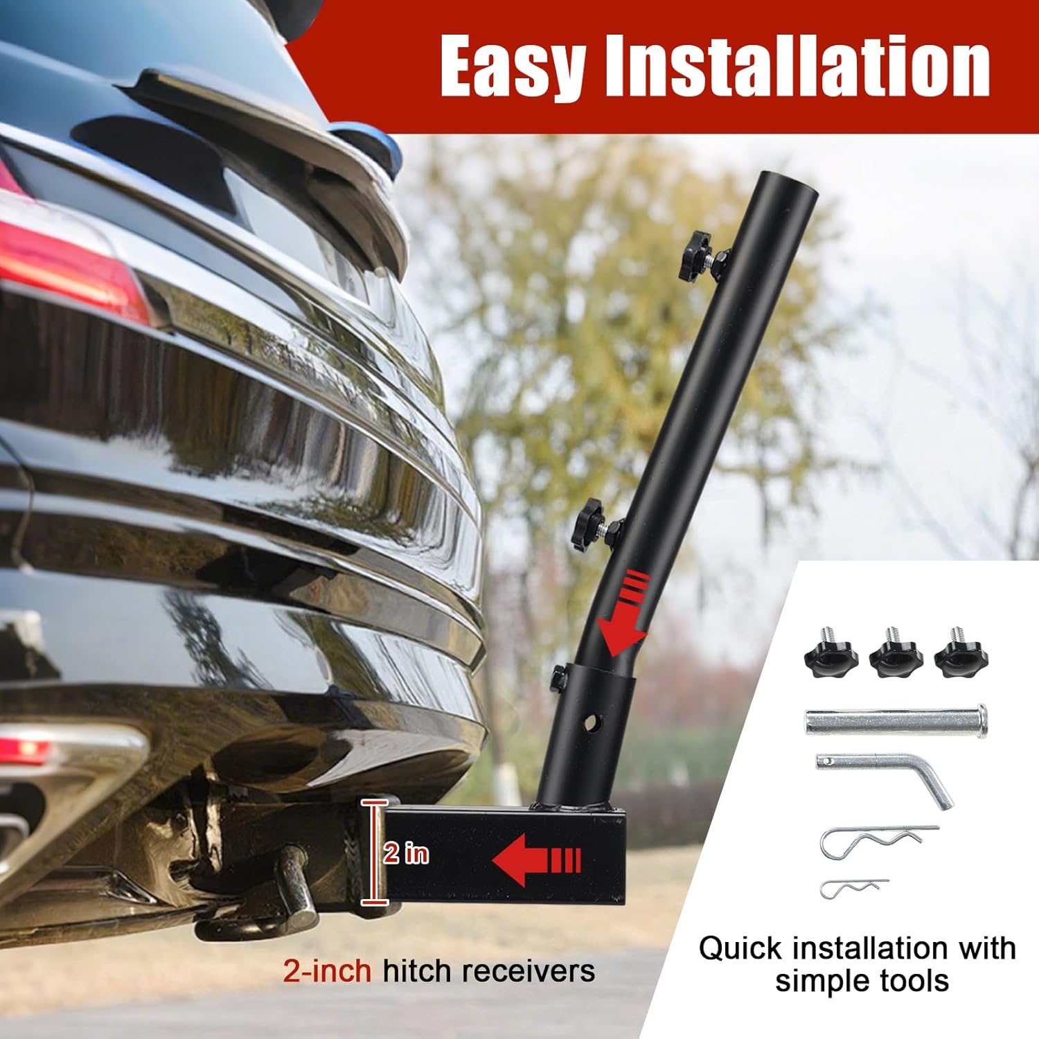 Truck Flag Pole Kit with American Flag & Trailer Hitch Holder -5ft Stainless Steel Heavy Duty Flagpole, 3x5 Embroidered USA Flag, Dual-Angle Hitch Holder, Windproof for Trucks, SUVs, Jeeps, Black - Image 6