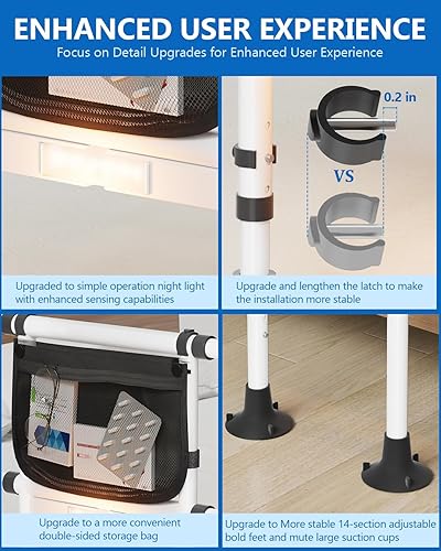 Miniatura 4 de Rieles de cama para adultos mayores, barandilla de seguridad de altura ajustable con capacidad de 400 libras, mango antideslizante y luz nocturna