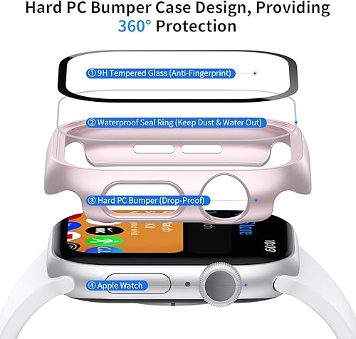 Vista 29 de 6 Pack Case with Tempered Glass Screen Protector for Apple Watch Series 9/8/7 45mm, Ultra-Thin Scratch Resistant Full Protective Hard PC Bumper