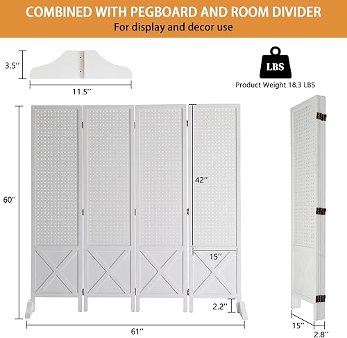 Miniatura 2 de VINGLI Tablero de clavijas independiente con patas de soporte, organizador de tablero de exhibición de madera de 5 pies, pantalla de privacidad