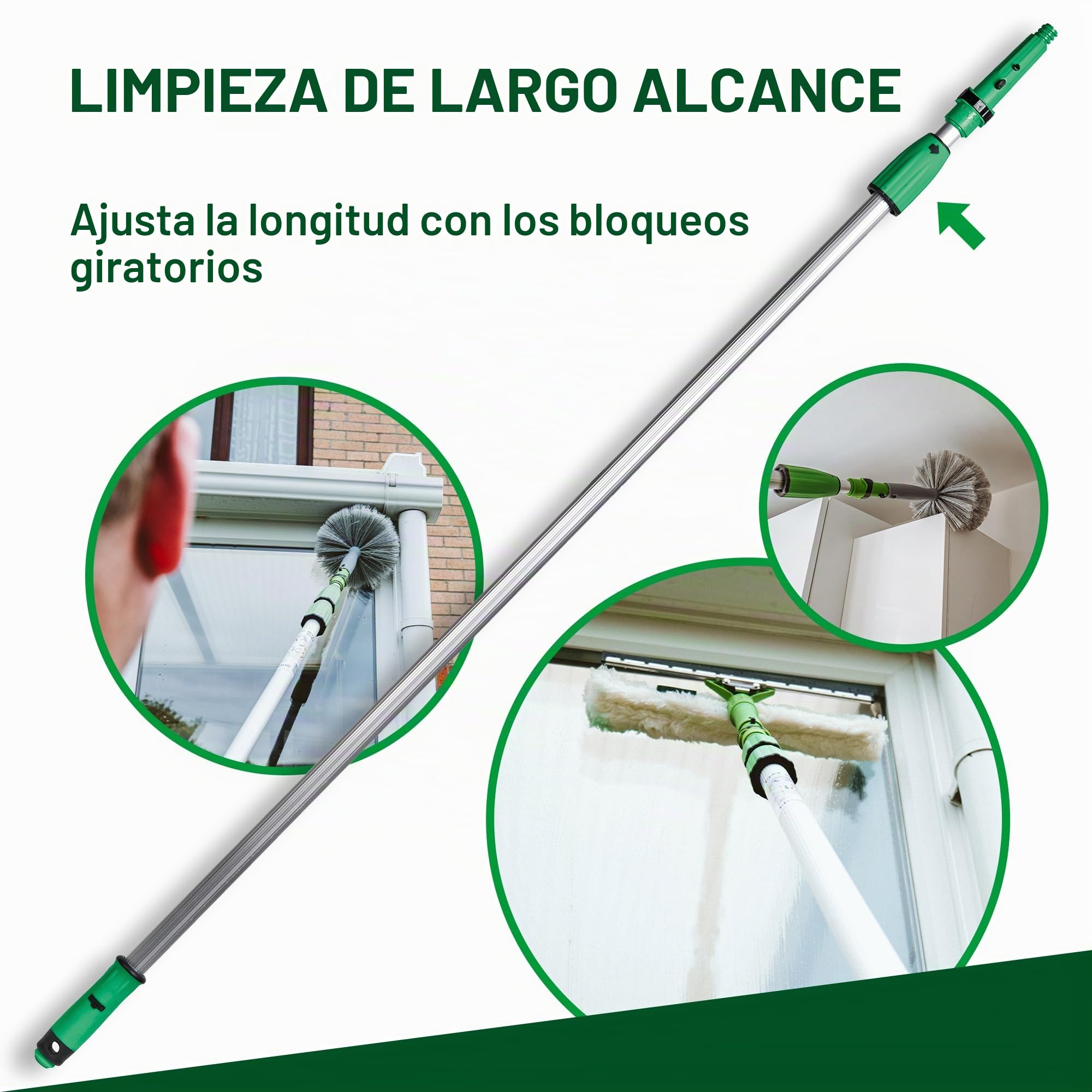 Unger OptiLoc 1,25 m Varilla telescópica (compatible con herramientas de limpieza de ventanas, mango ergonómico, punta antideslizante, bloqueo de dos componentes) EZ120