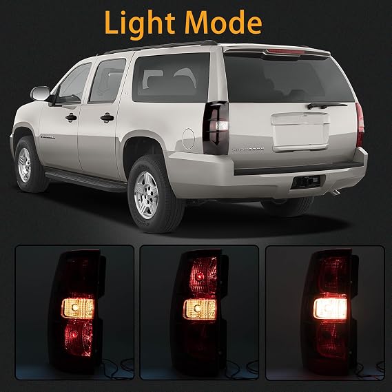 Tail Lights Assembly Compatible With 2007-2014 Chevy Tahoe Suburban | Driver and Passenger Side Smoke Red Brake Lamps With Bulb Inside And Wiring Harness Replaces# GM2800196 25862701 22837923