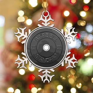 Barbell Standard Christmas Snowflake Ornament Weight Plate Christmas Tree Ornament Weight Lifters Muscles Building Fitness Gym Christmas for Couple Gift 3 Inch with Single Sided