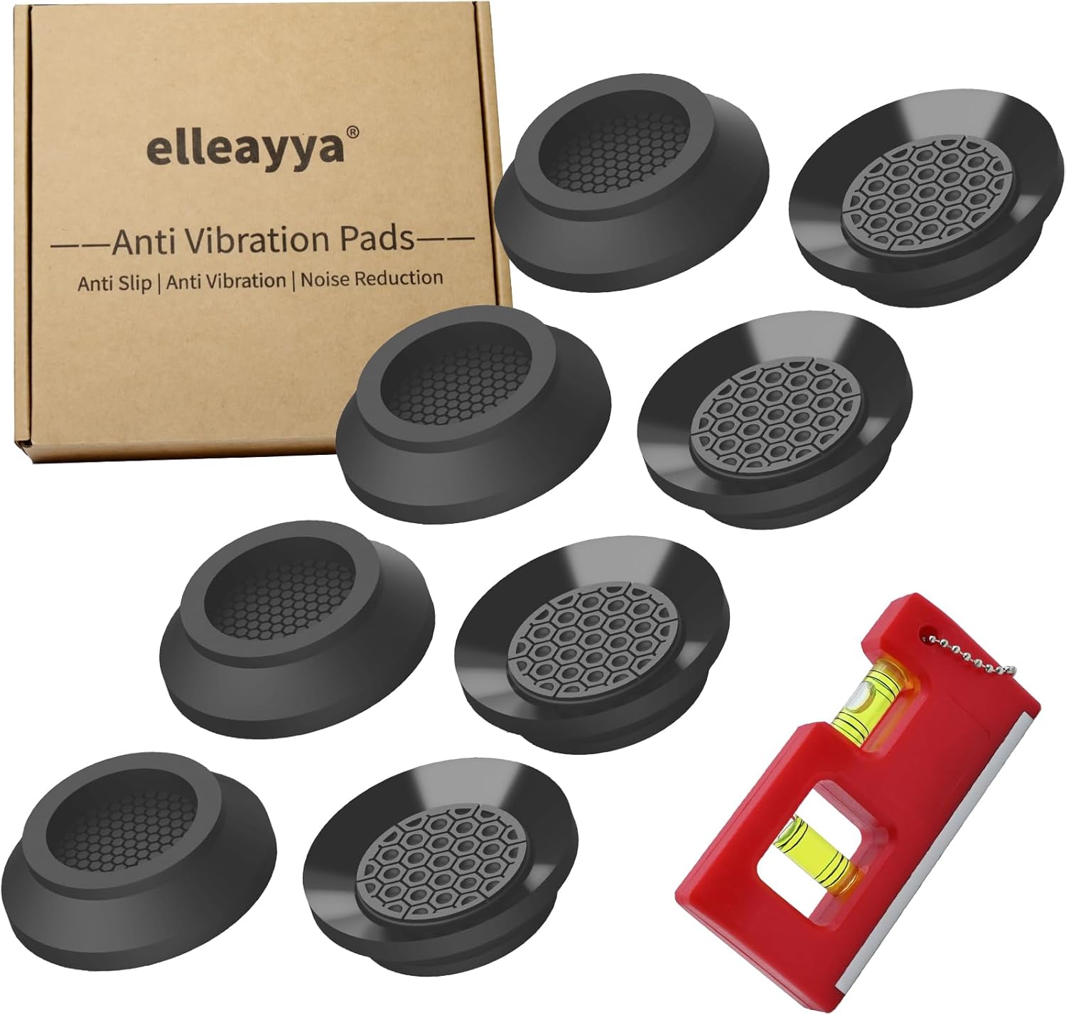 Anti Vibration Pads for Washing Machine – Non Slip Rubber Suction Pads (8 PCS Black, Round, Feet ≤2", Lifts 0.4"), Fits Most Brands (Samsung, LG, Whirlpool), with Washer/Dryer Leveling Kit