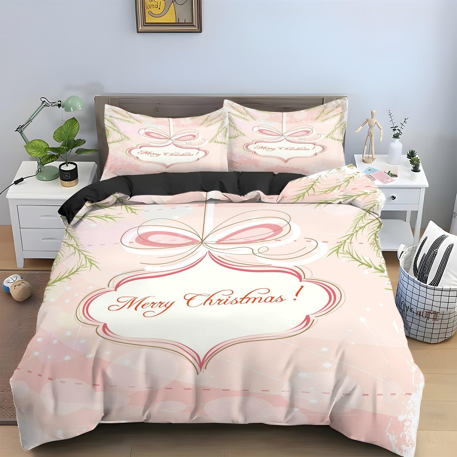 Housse de Couette 220x240 Rose avec 2 Taies d'Oreiller en Microfibre Douce pour Lit 2 Personnes