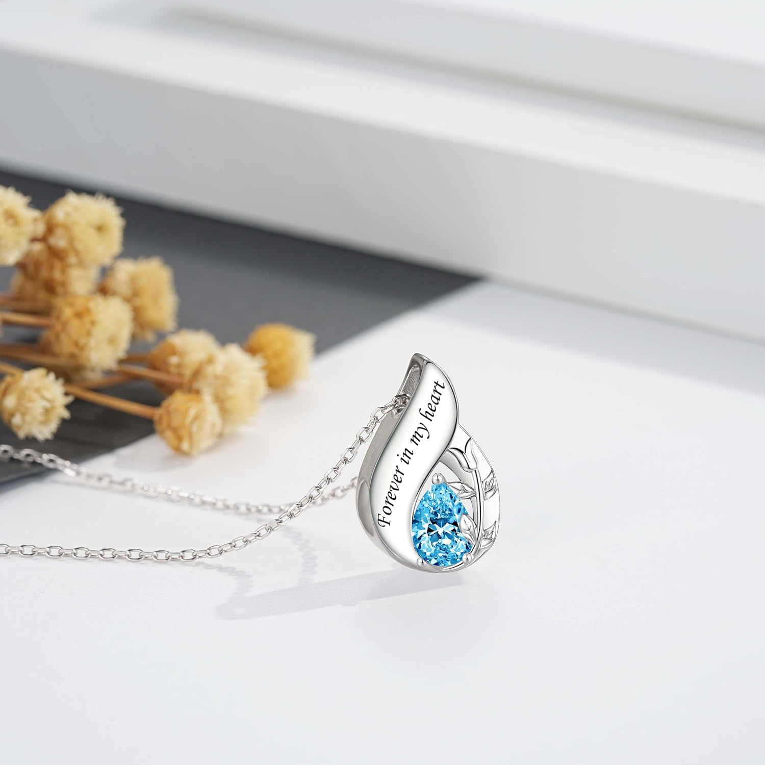 Teardrop Urn Necklaces for Ashes- 925 Sterling Silver Flower Cremation Necklace Ash Pendant for Women Memorial Keepsake Jewelry