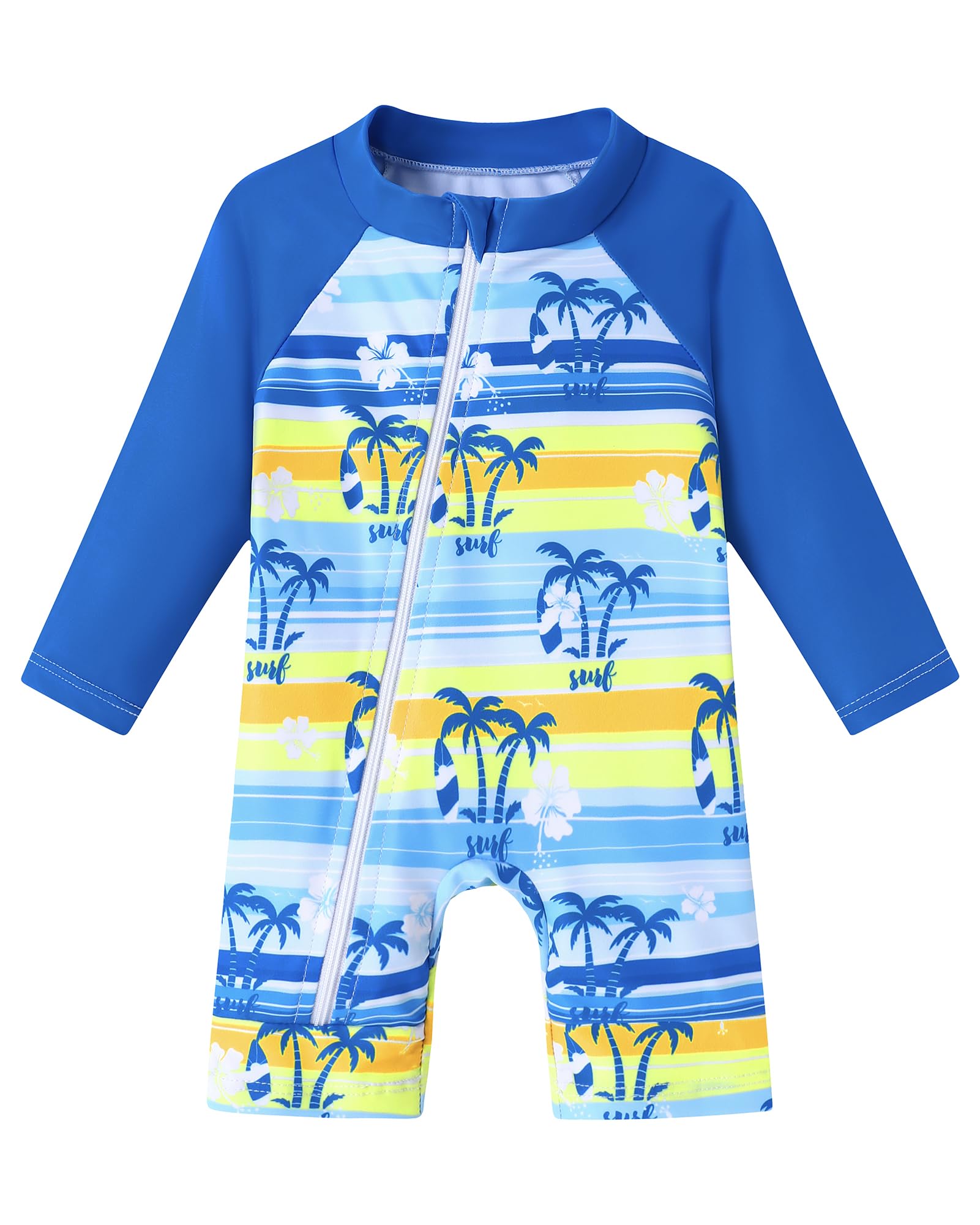 Baby Boy Swimsuit One Piece Long Sleeve Zipper Bathing Suit UPF 50+ Sun Protection Rashguard Swimwear 0-24 Months