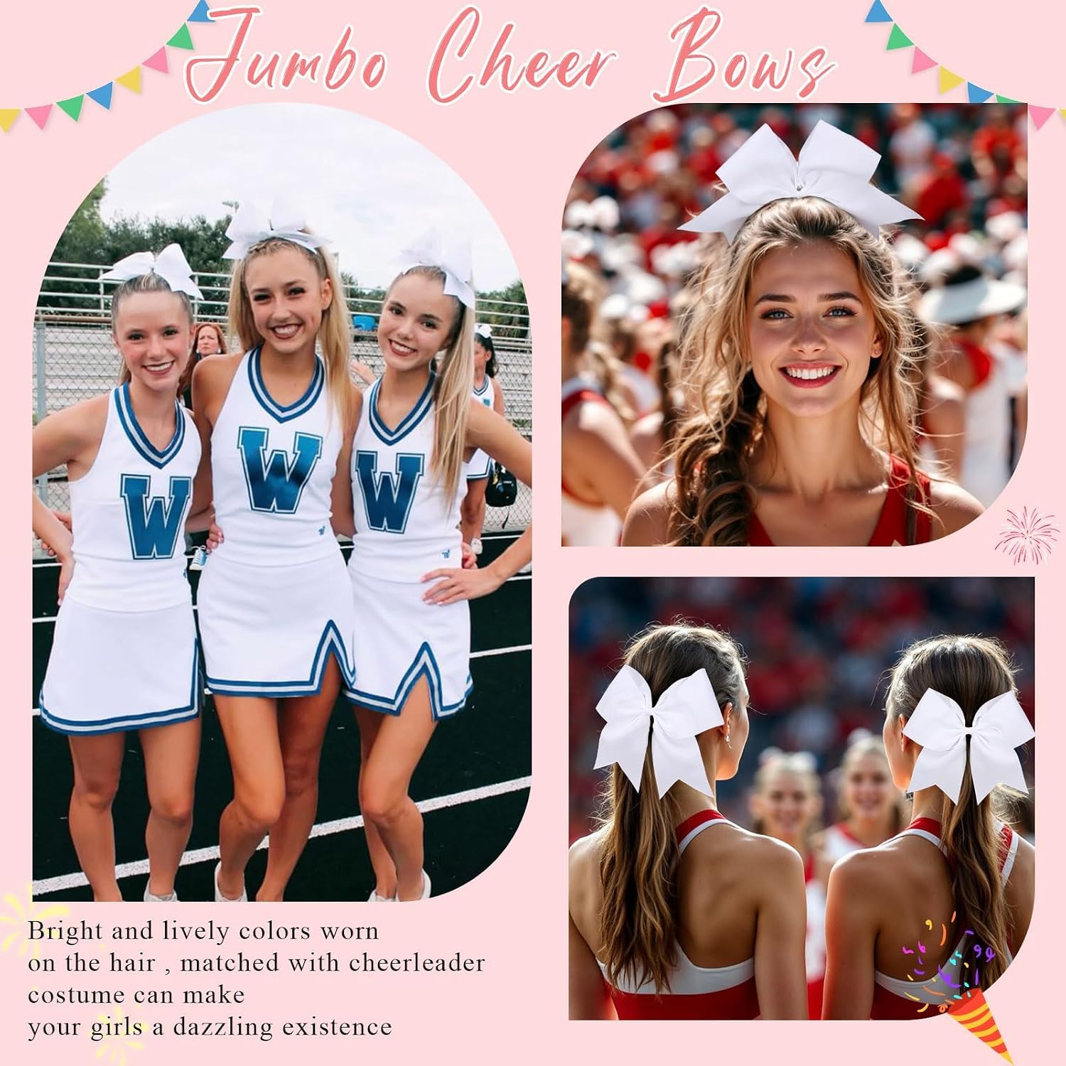 CN White Cheer Bows for Cheerleaders, Cheerleading Hair Bows for Girls image 5