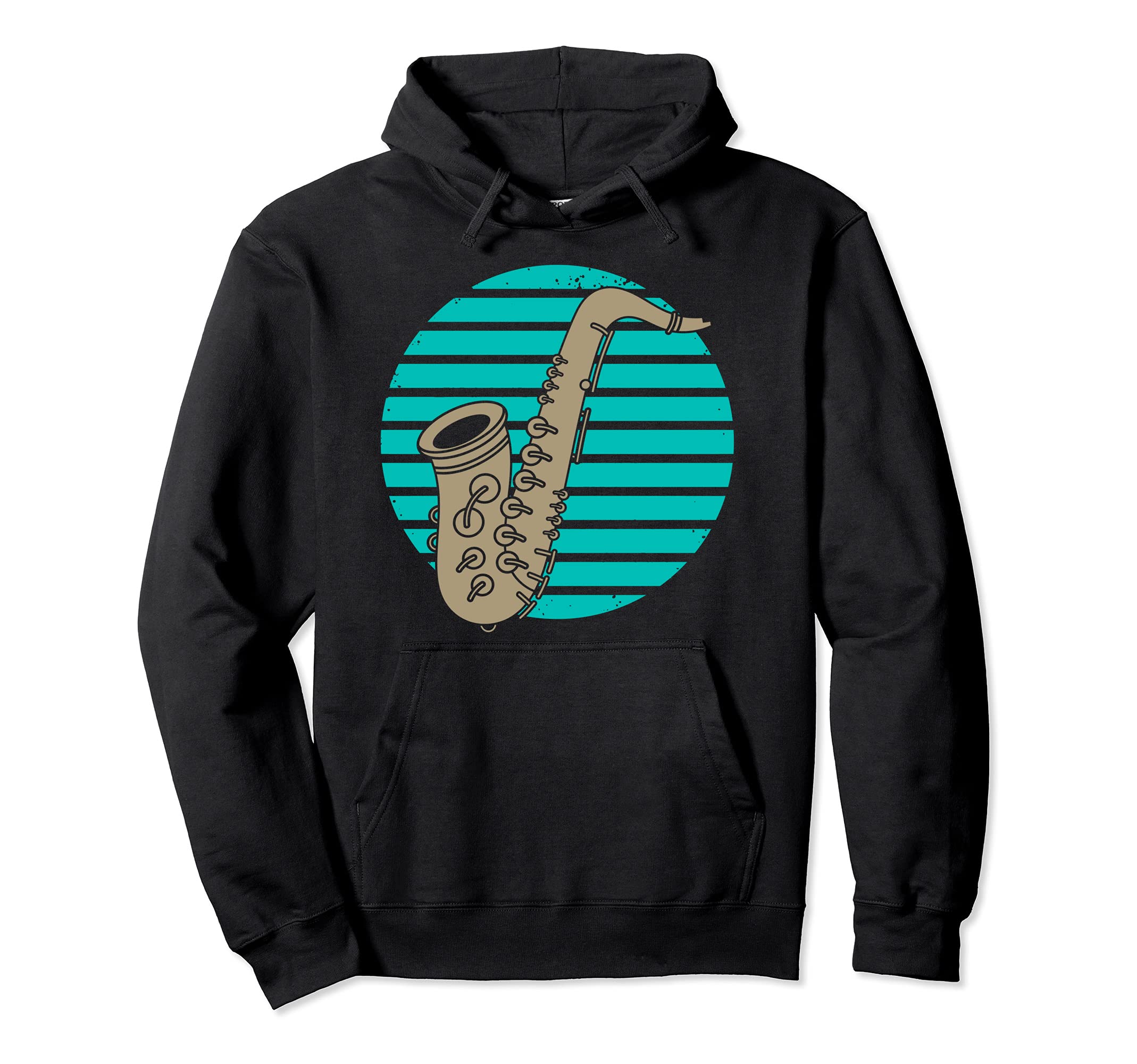 Musical Instrument Saxophonist Jazz Musician Retro Saxophone Pullover Hoodie, Black