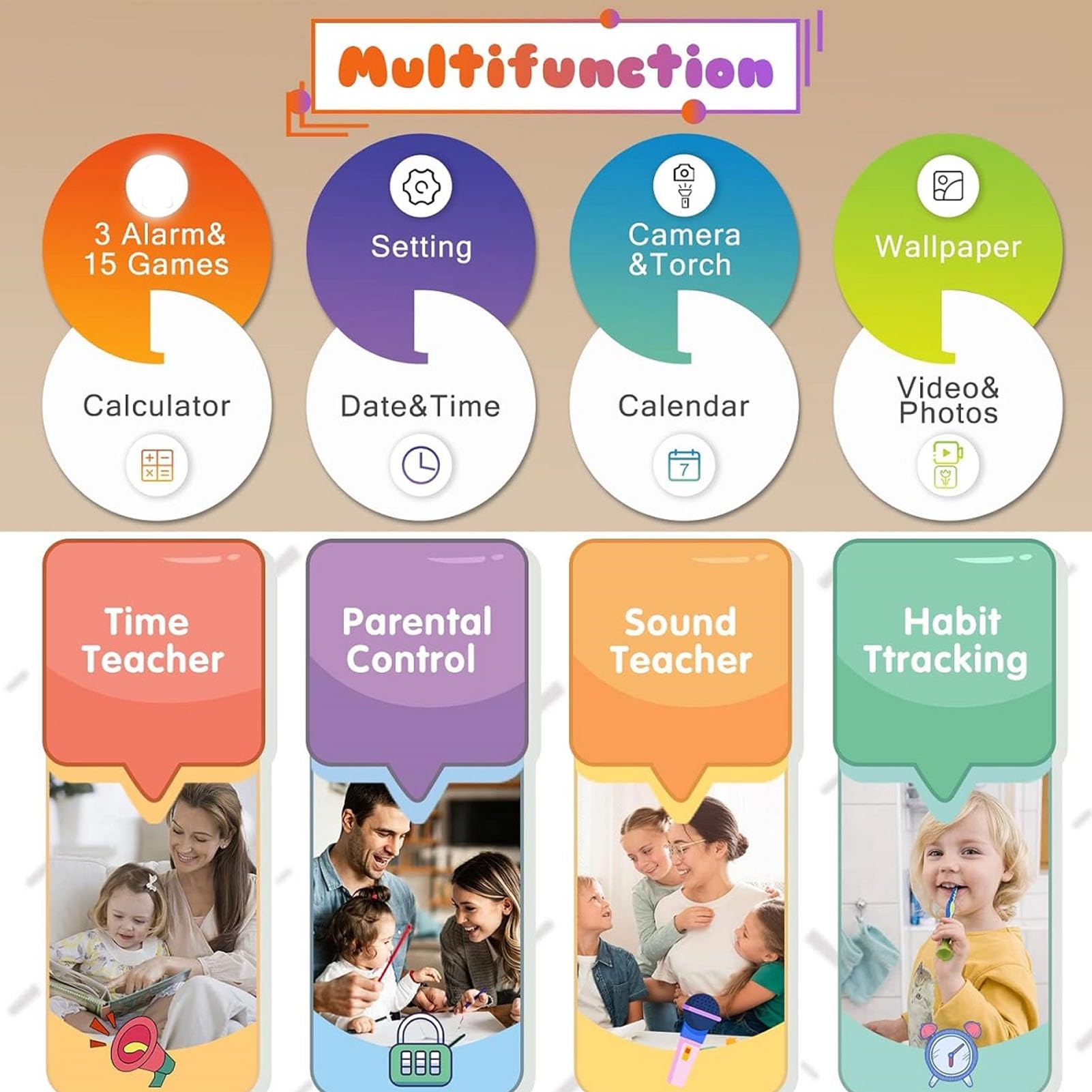 Orologio Intelligente per Bambini Orologio da Gioco Educativo Touch Screen Impermeabile per Bambini Attivi Schermo HD da 1,5 "
