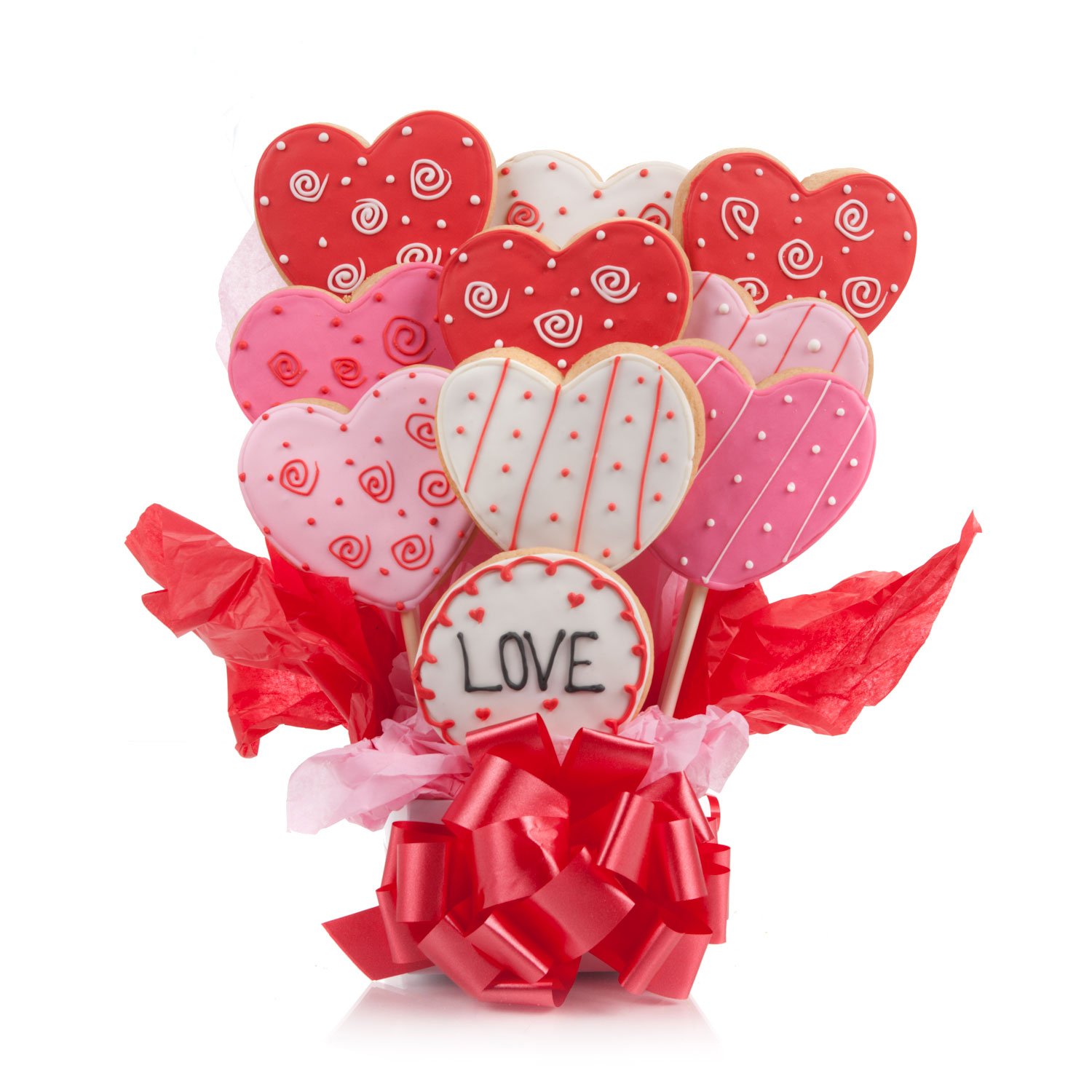 Amazon Com Lovely Hearts Cookie Bouquet 9 Pc Bouquet Grocery Gourmet Food