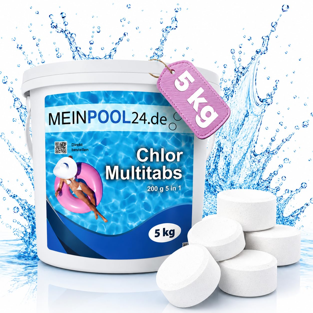 5 kg MEINPOOL24.DE Chlor Multitabs 5 in 1-200 g Tabs Multi Chlortabletten - 5 Phasenwirkung für sichere und saubere Poolpflege - hygienisches Poolwasser - Made in Europe - für kristallklares Wasser