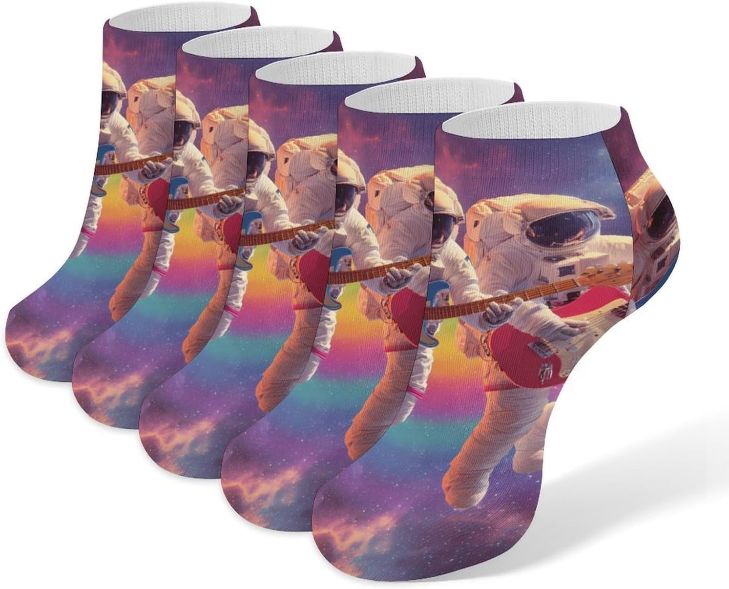 Astronauts Playing Guitar in Spacees Men Socks No Show Low Cut Ankle Sock