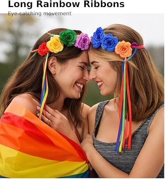 Oiomniv Rainbow Flower Headband Set with Ribbons and 2 Wristbands
