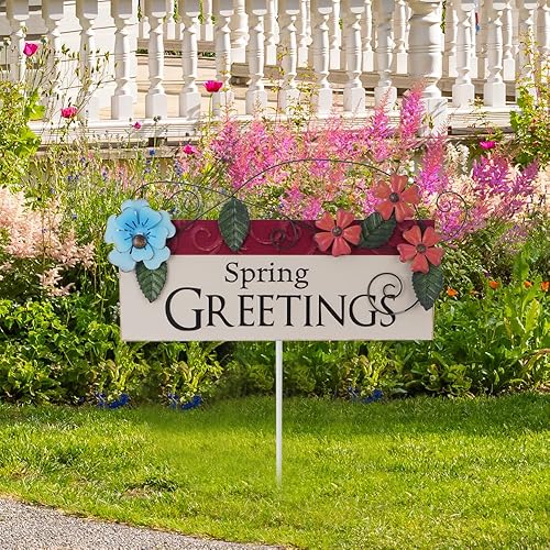 Spring Decor Outdoor Spring Greetings Flower Metal Garden Stakes Decorative