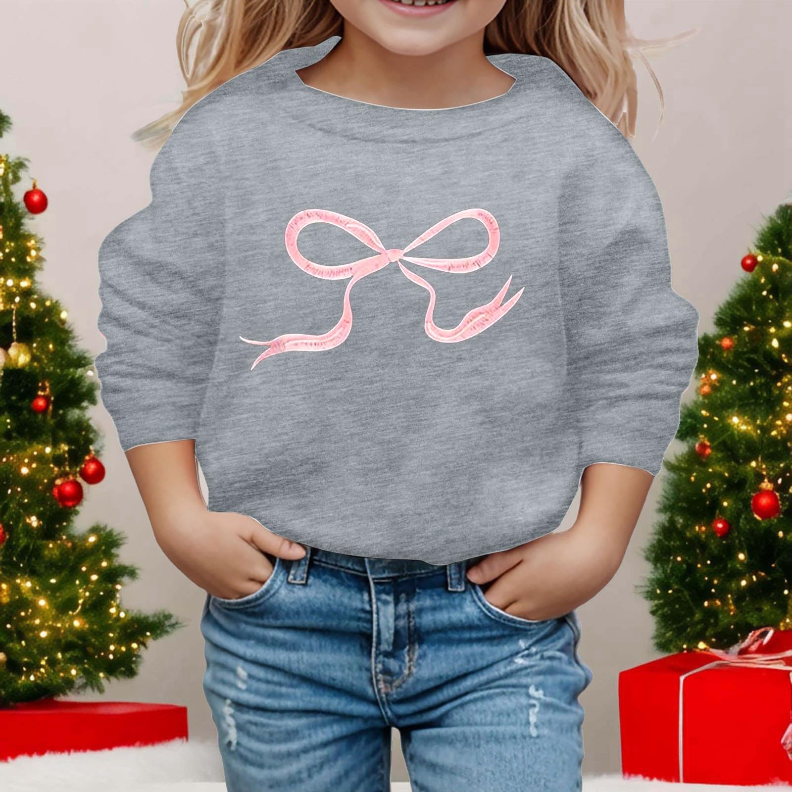 Generisch Mädchen Sweatshirt Rundhals Ohne Kapuze Langarm Kinder Pullover Schleife Druck auf der Vorderseite Niedlich Strickjackefür Herbst, Winter, Alltag, Sport und Freizeit Aktivitäten