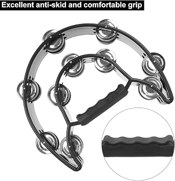 4 Pack 10 Half Moon Musical Tambourine Black Metal Jingles Hand Held Percussion Drum - Double Row, Plastic Musical Percussion Tambourines for Party Bar KTV Bands Musicians