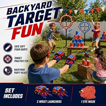 2-Pack Hero Spider Web Shooters Toys for Kids, Wrist Foam Dart Launcher Set with Mask, Gloves & 120 Soft Darts, Adjustable Strap, Indoor Outdoor Role-Play Game, Easter Basket Stuffers for Boys