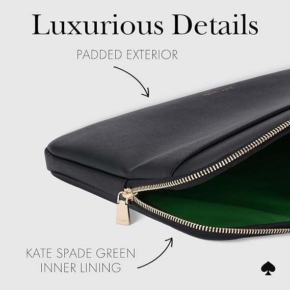 kate spade new york Saffiano Laptop Sleeve 14 Inch - Black - Compatible with All MacBook M Series Devices up to 14 Inch