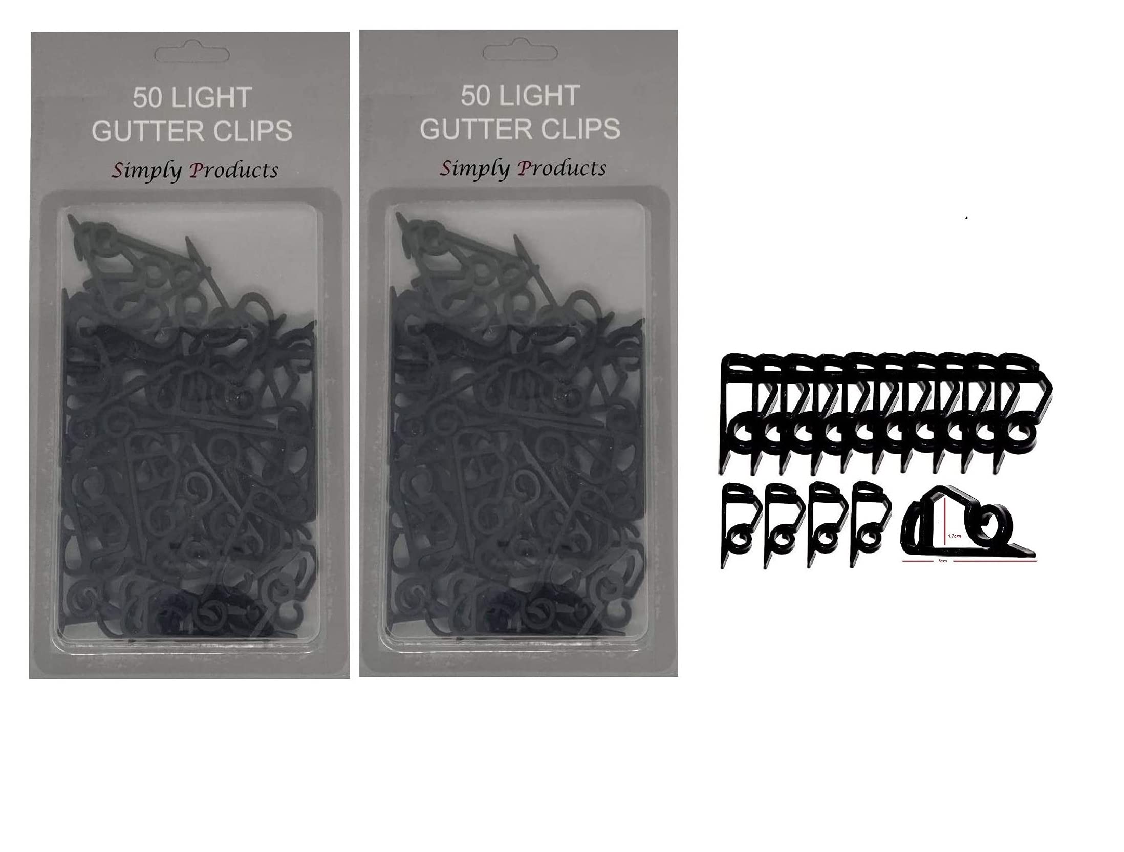 Simply Products Black 100 Gutter Hooks For Hanging Outdoor Christmas Xmas String Lights/Rope Lights Gutter Clips (Black)