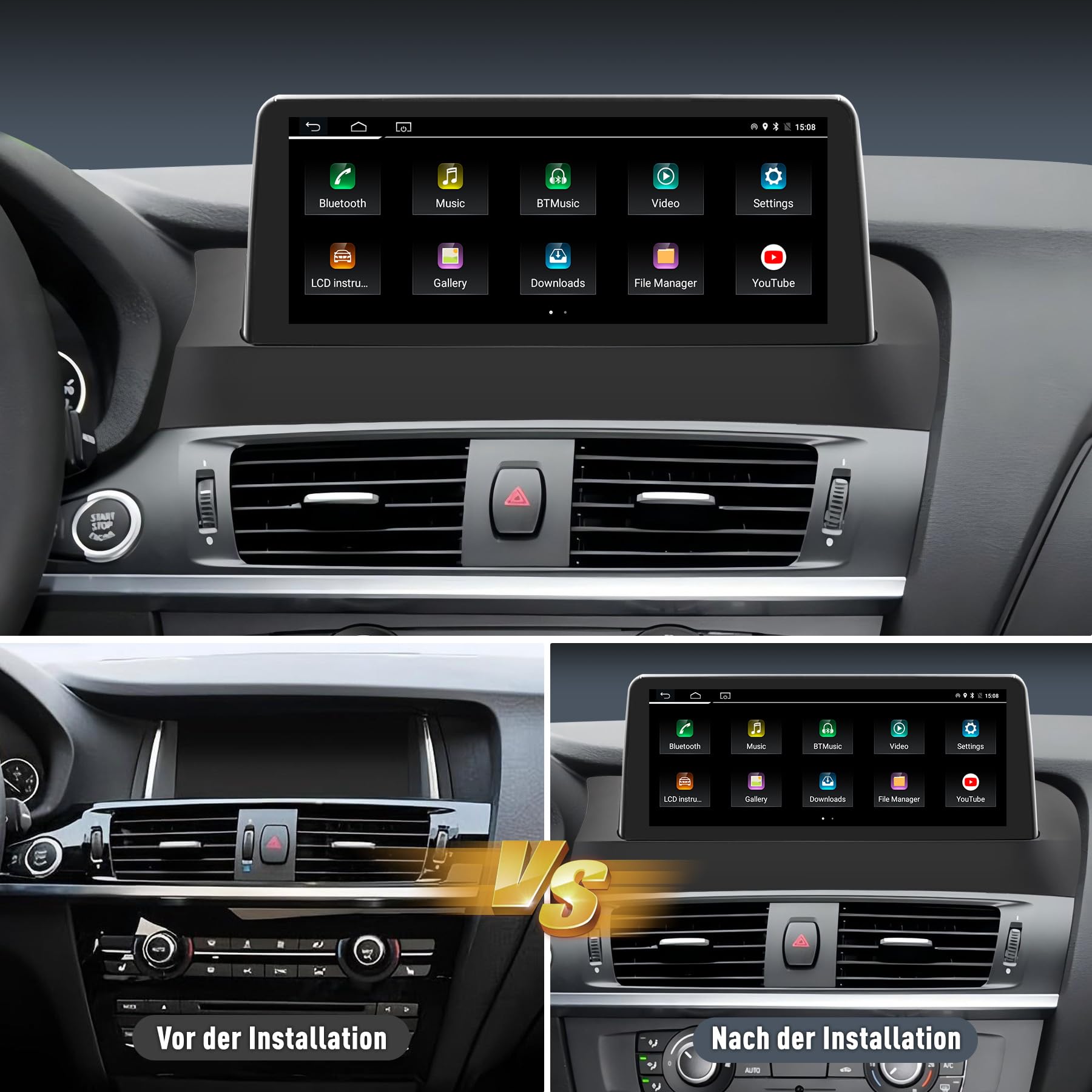 Autoradio für BMW X3/X4 F25/F26 2014–2016 NBT Sys mit CarPlay/Android Auto | Original-OEM Beibehalten, Bluetooth, Navi, FM, WLAN, DSP, Lenkradsteuerung, 4+64GB Android Auto Radio 10,25 Zoll Touchscreen