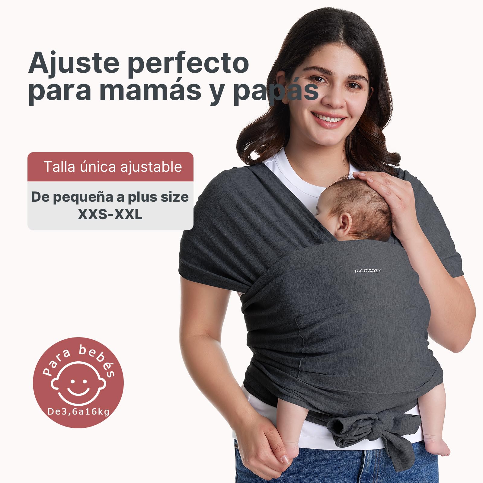 Momcozy Fular Portabebés Elástico para Recién Nacidos, Ajustable y Ergonómico, Manos Libres, 3,6–15 kg, Transpirable, Certificado OEKO-TEX 100, con Bolsa de Transporte — view 4