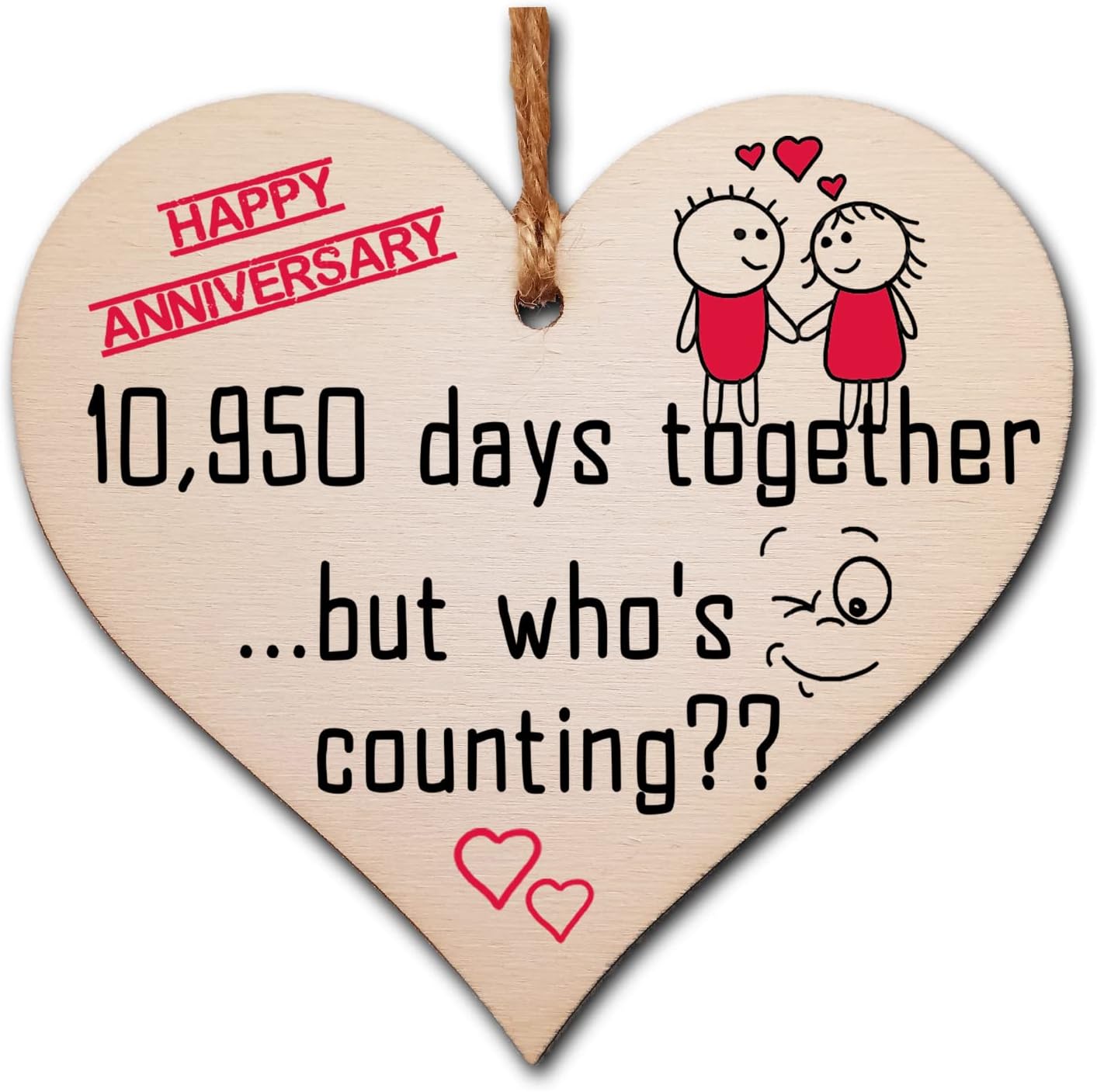 Handmade Wooden Hanging Heart Plaque Gift to Celebrate 30th Wedding Anniversary Husband Wife Someone Special Keepsake