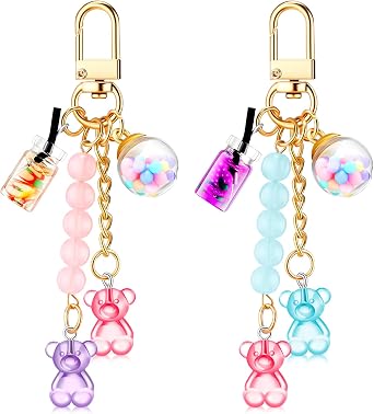 Ecally Cute Resin Bear Keychain Macaron Bear Keychains Candy Pendant Jewelry Gift Bag Key Ring Accessories for Girl Women