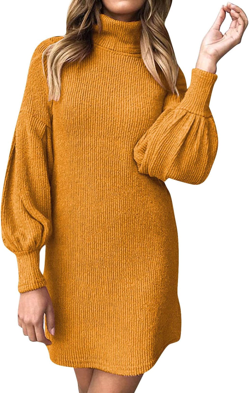 Women's Pullover Knitted Dress Long Turtleneck Long Sleeve Solid Winter Knitted Jumper Dress Cable Knit A Line Dress Knee-Length Black