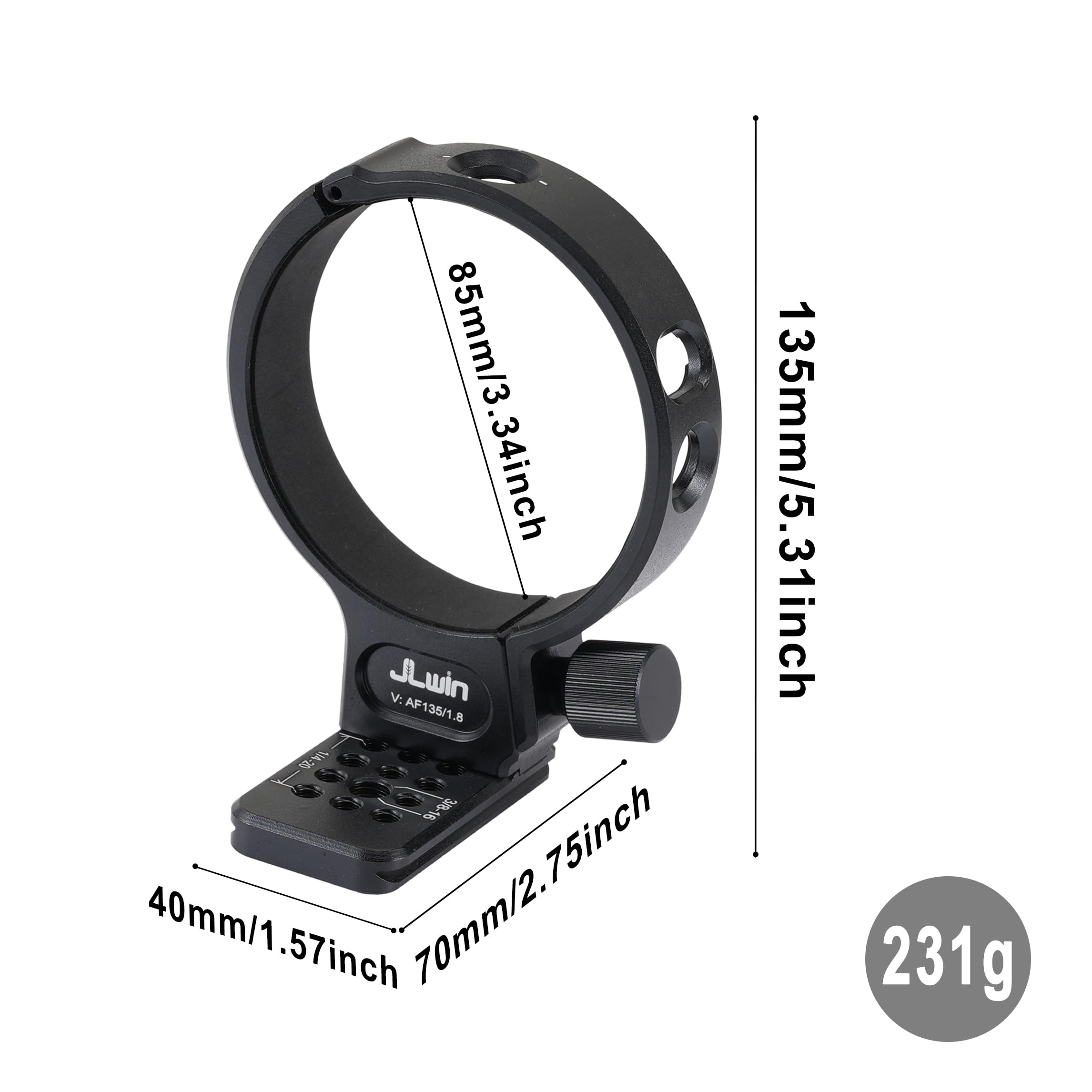 FOTGA Anillo de soporte de metal para trípode de 85 mm para objetivo Viltrox AF 135 mm F1.8 LAB FE/Z, inferior con trípode Arca Swiss placa de liberación rápida con tornillo de 1/4" y 3/8"