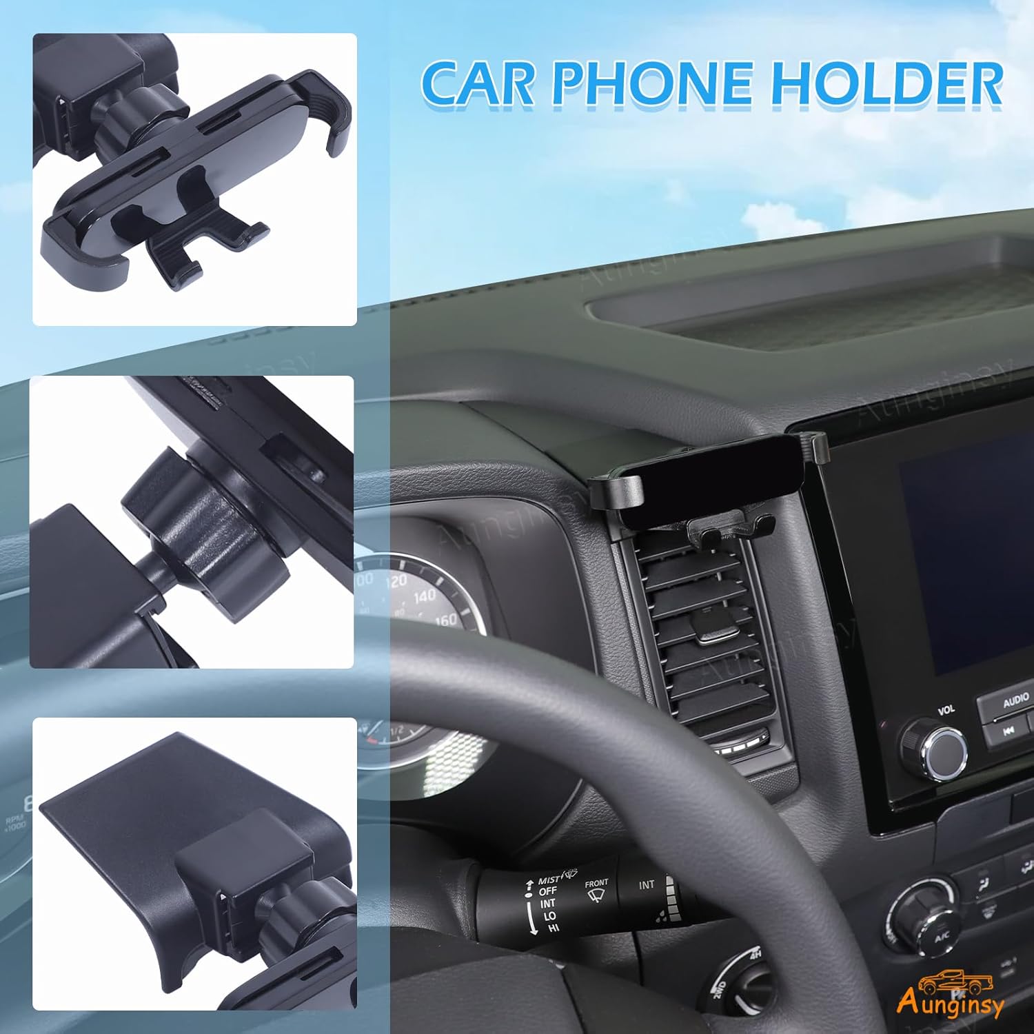 Car Cell Phone Holder Compatible with Nissan Frontier 2022 2023 2024 Center Console Multimedia Display Left Side Panel Mobile Phone Mount Dash Vent Clip Bracket Universal Phones Navigation Accessories