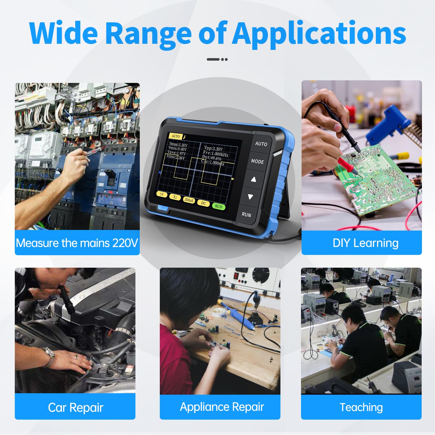 FNIRSI DSO152 Handheld Oscilloscope - 2.8" TFT Digital Oscilloscope Kit 200KHz Bandwidth 2.5MS/s High Sampling Rate Portable Pocket Oscilloscope, Trigger Function Auto/Nomal/Single - Image 7
