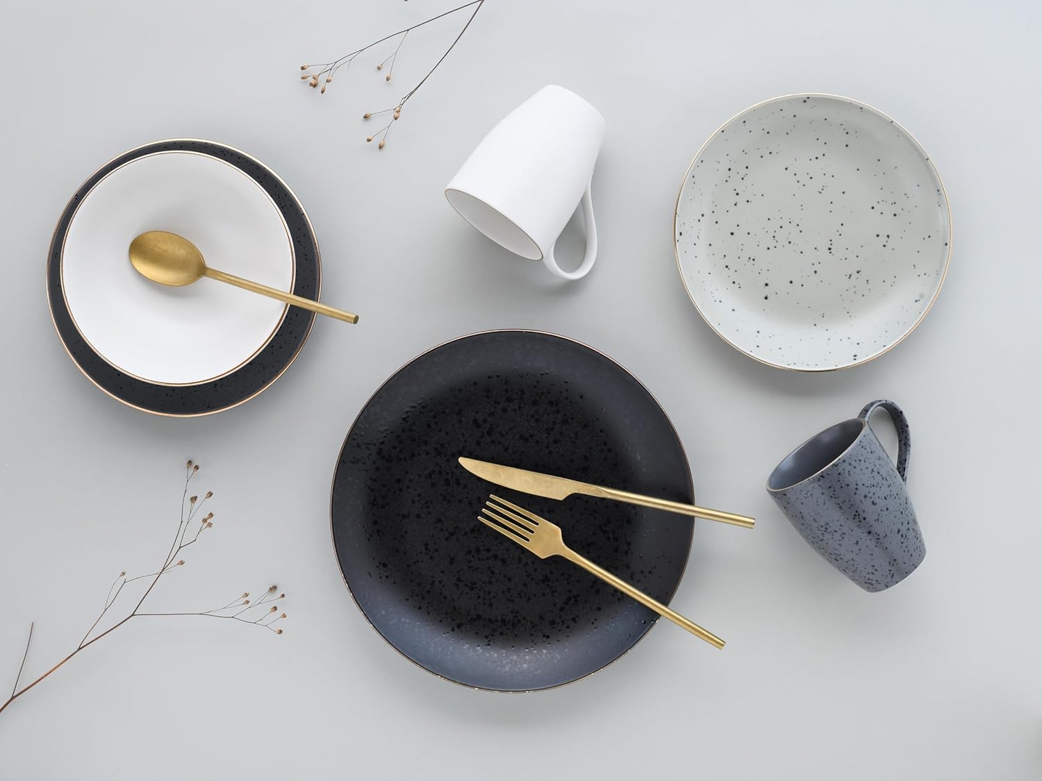 CreaTable, , series INDUSTRIAL GOLD, set of dishes, combination service 16 pieces, Stoneware