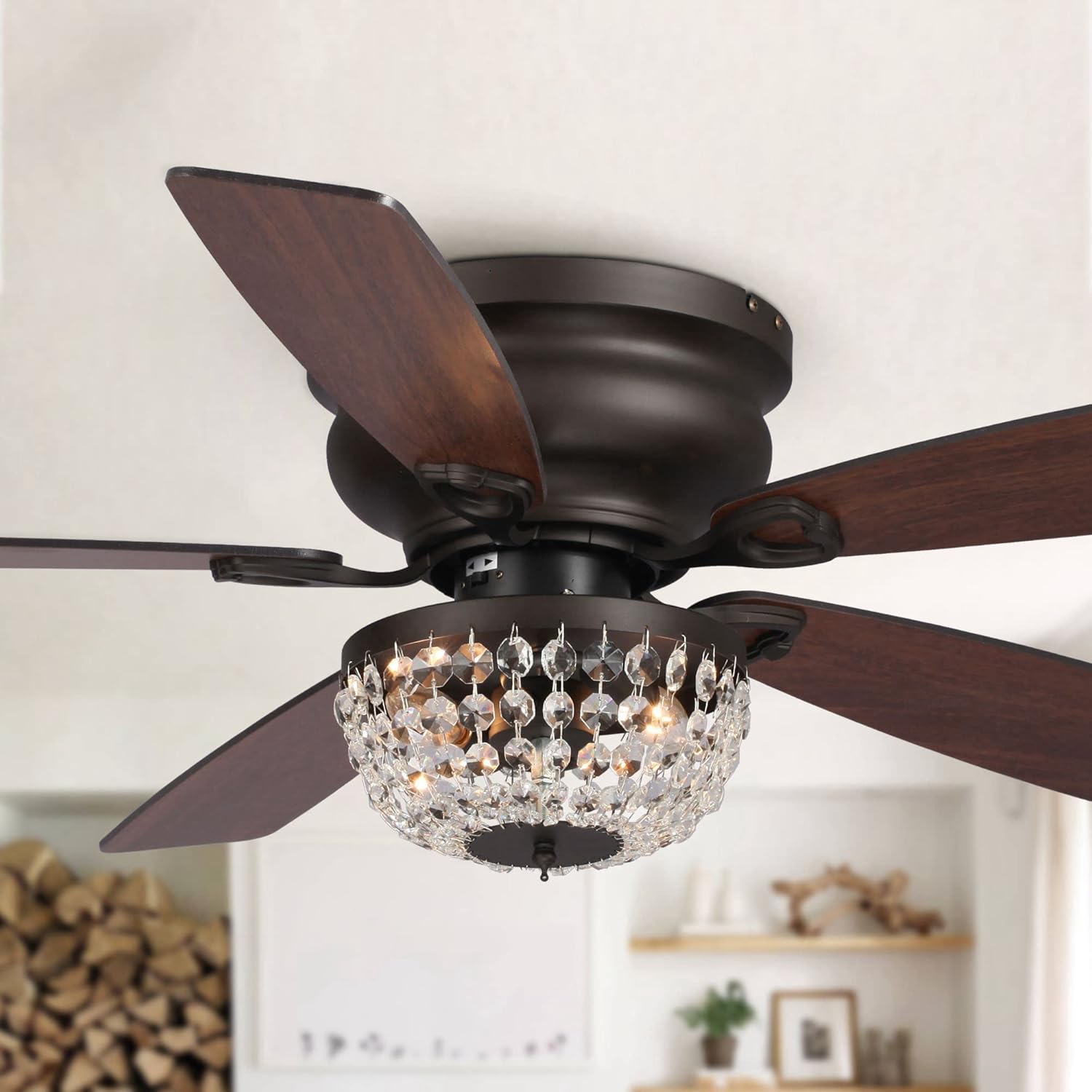 Parrot Uncle 48-inch Low Profile Ceiling Fan with Light in Bronze finish