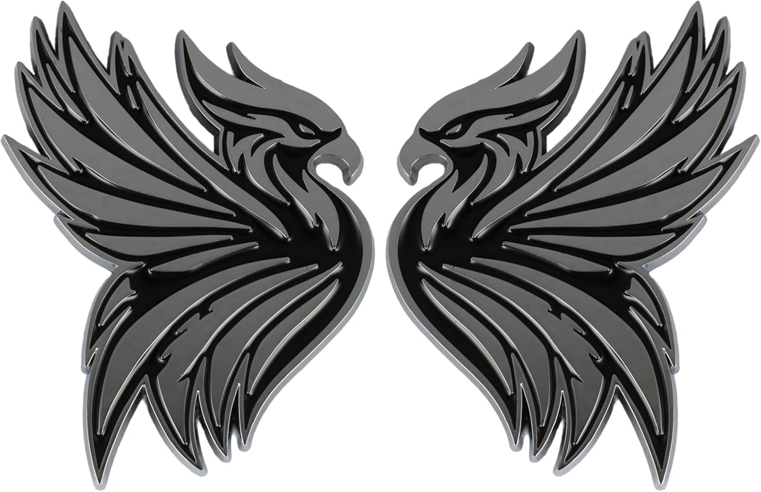 Phoenix Emblem 3D Bird Badge, Custom Car Decal Sticker – Durable Exterior Trunk, Hood, Fender for Car, Truck, SUV (Set of 2) (Chrome)