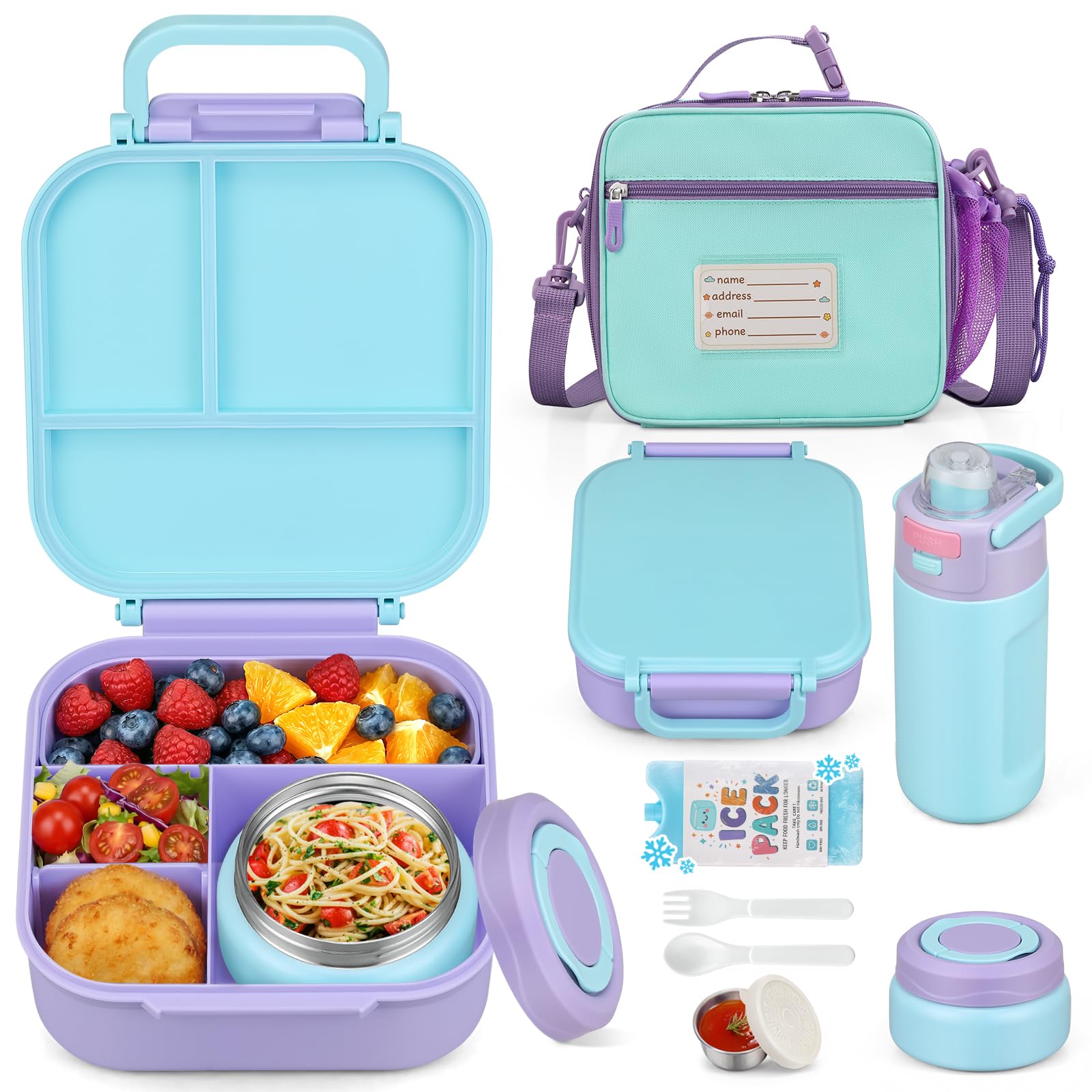 Bento Lunch Box for Kids Set, insulated food container, 7 oz thermos for hot food, 12 oz…