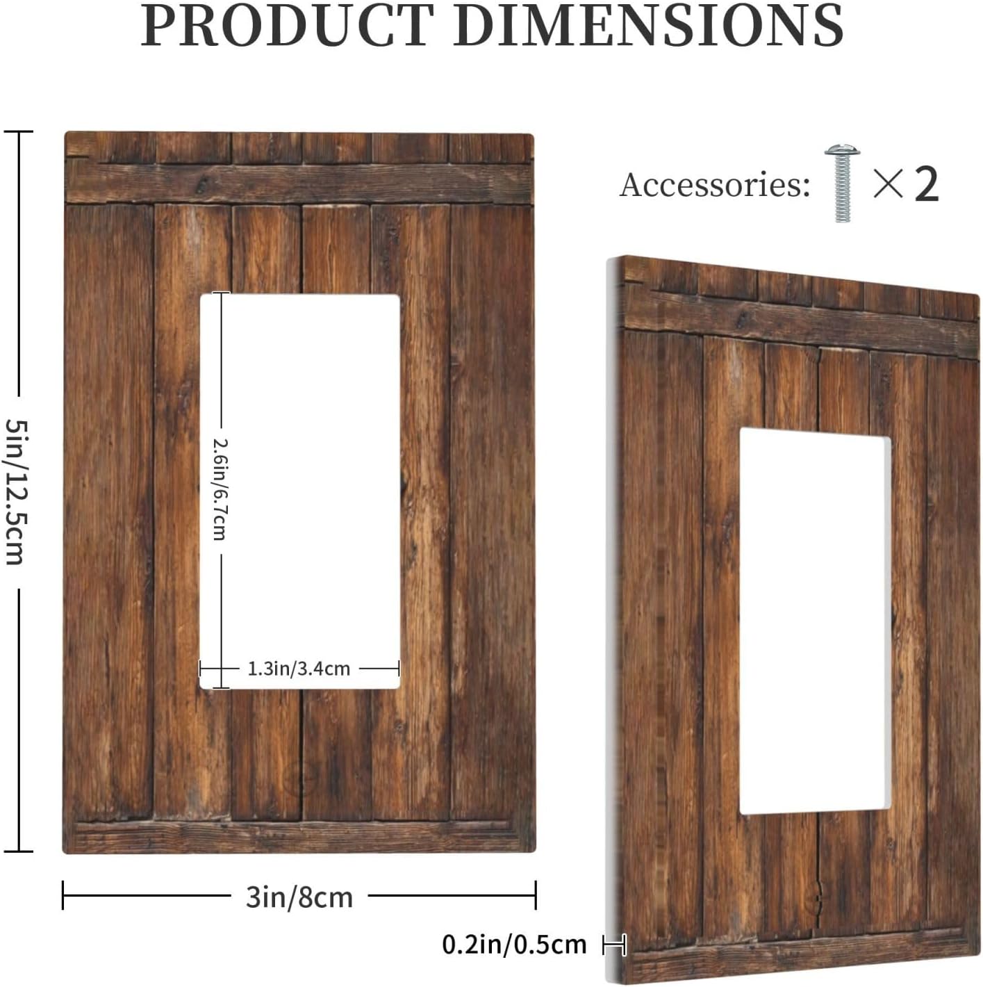 Rustic Wood Farmhouse Barn Door Light Switch Cover Vintage Brown Wooden 1 Gang Single Rocker Decorative Wall Plate Electrical Faceplate Switchplates for Bathroom Kitchen Home 5" x 3"