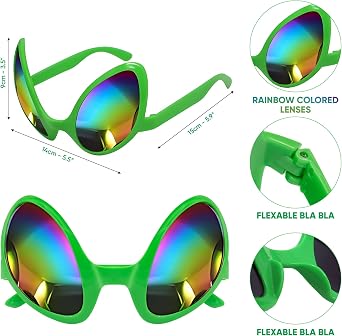 Cheerin Green Alien Headbands and Glasses Martian Antenna Headbands Glitter Ball Head Boppers Space Theme Costume Accessories (2 Pack)