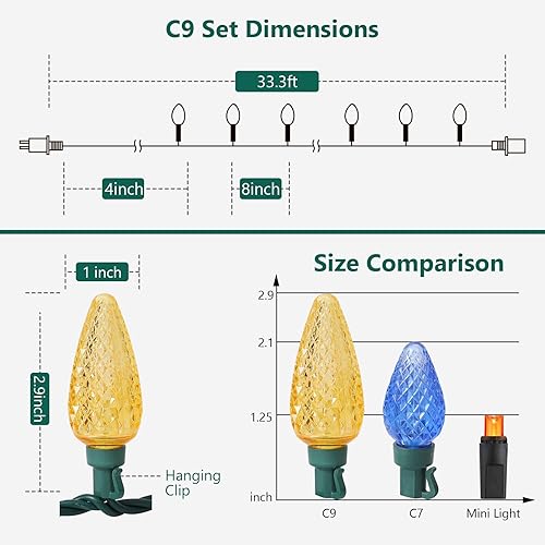 Miniatura 6 de C9 - Tira de luces LED facetadas de Navidad, 33.3 pies, 50 luces LED conectables para exteriores e interiores, luces navideñas multicolor para casa,