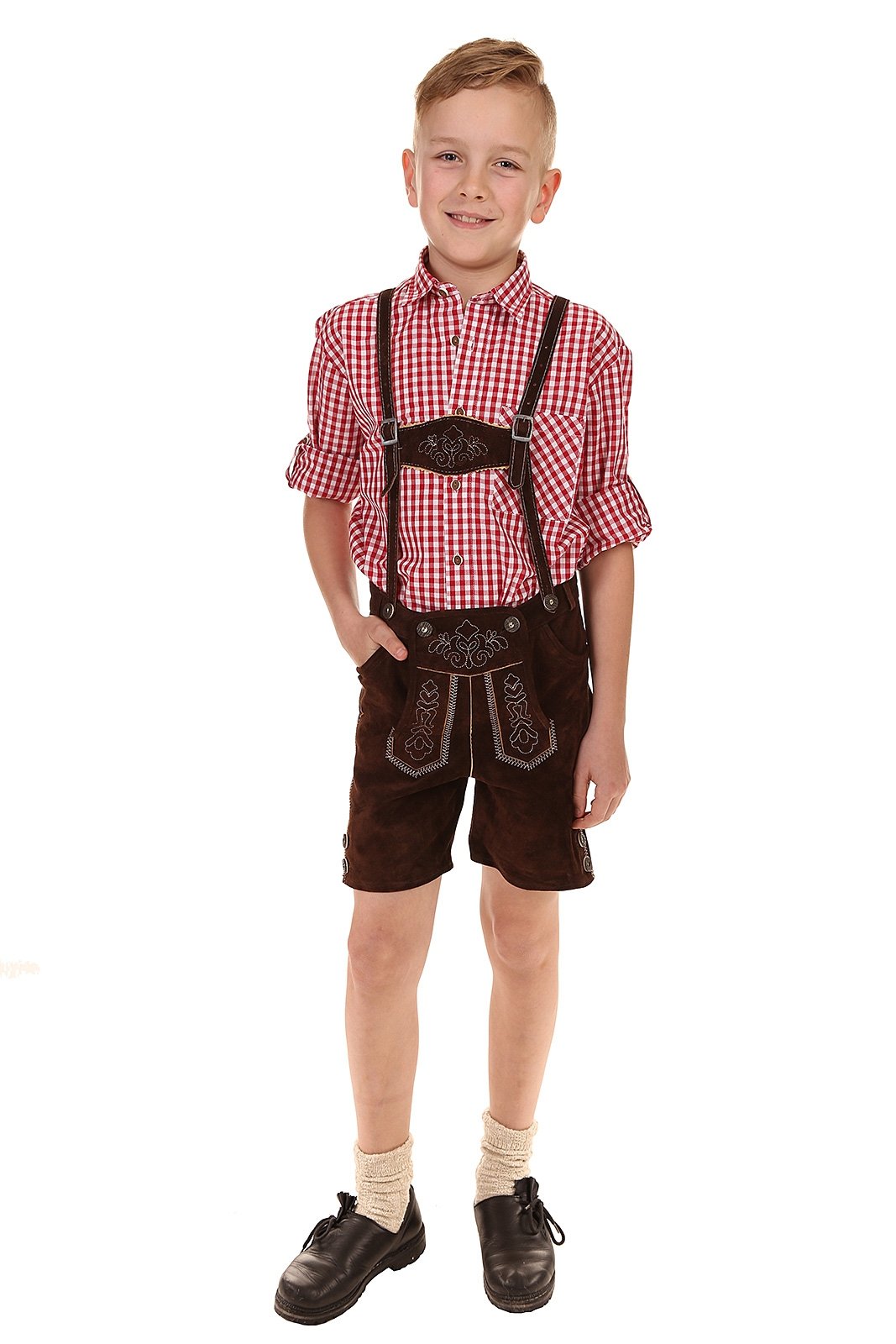 Isar-Trachten Niños Piel Pantalón Corto 55810 dunkelbr