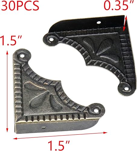Miniatura 2 de T Tulead Protector de borde de caja, soporte decorativo de esquina de hierro antiguo, accesorios de 1.5 x 1.5 x 0.35 pulgadas, 30 piezas con clavos